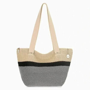 The Sak Mendocino Crochet Medium Double Strap Zip Top Tote Vegan NEW 109265
